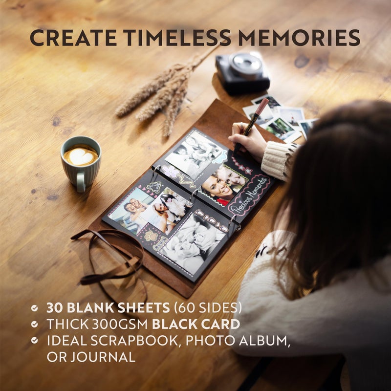 MOONSTER Leather Scrapbook & Photo Album â€“ Handcrafted Full Grain Buffalo Leather Scrapbook Keepsake Photo Book with Strap â€“ Vintage Gift Picture Album for Memories & Classic Photo Albums - Image 3